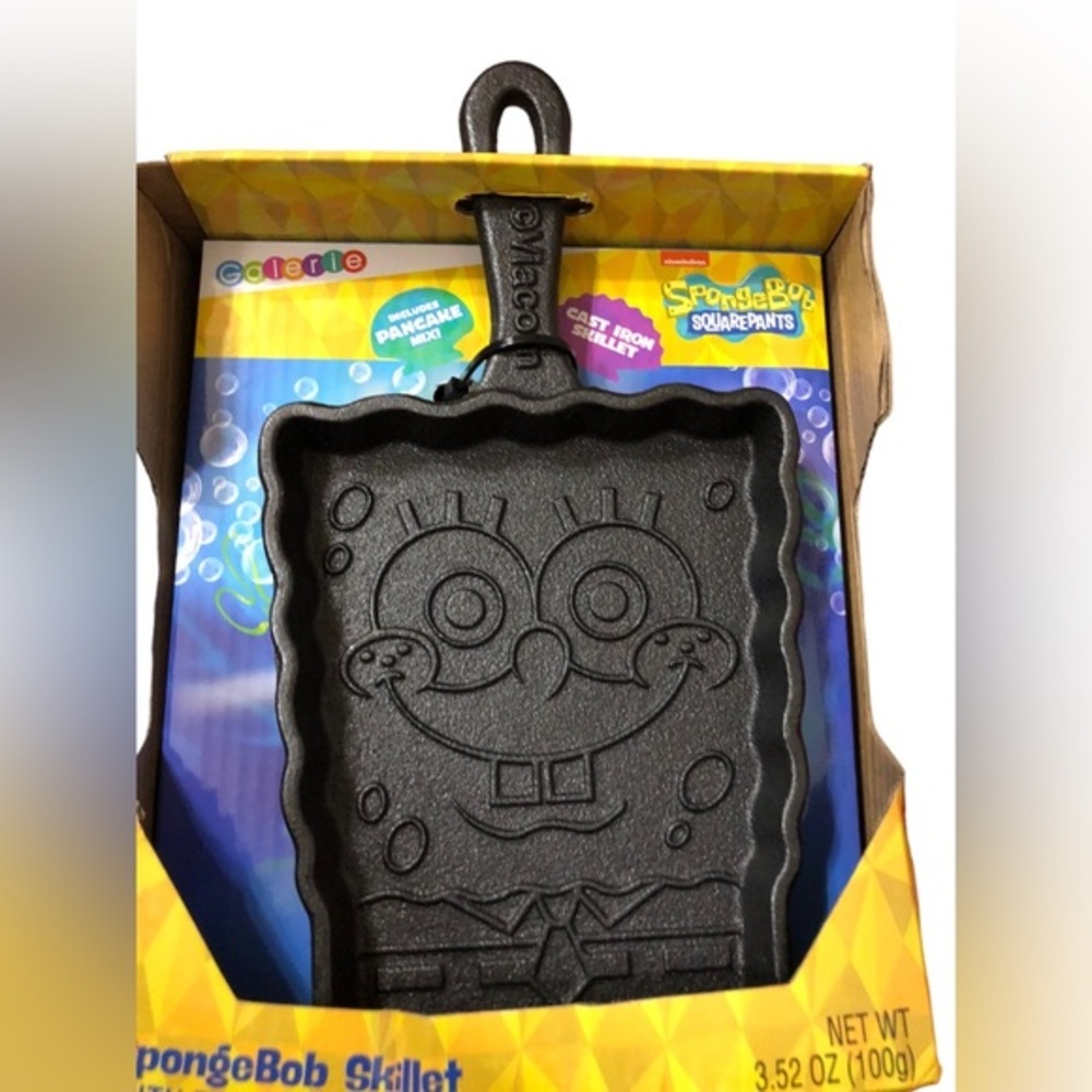 Spongebob squarepants cast iron pancake‎ skillet with pancake mix new